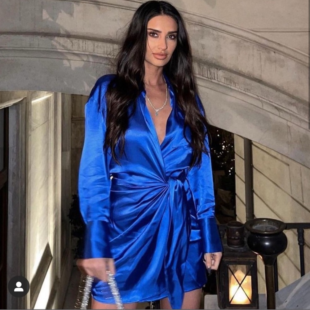 ZARA Royal Blue Satin Mini Wrap Dresw